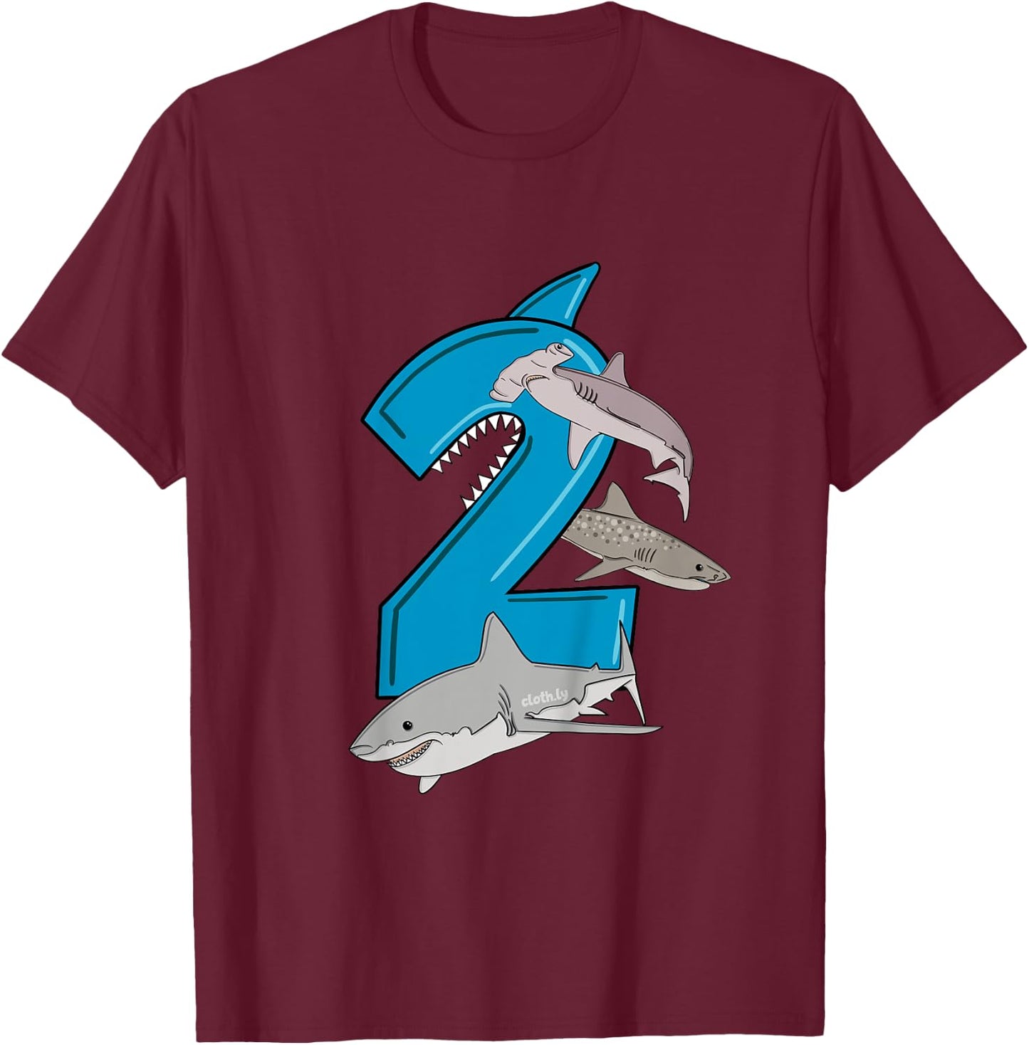 Kids 2nd Birthday Boys Great White Shark Gift Birthday T-Shirt - T-Shirt | Maroon