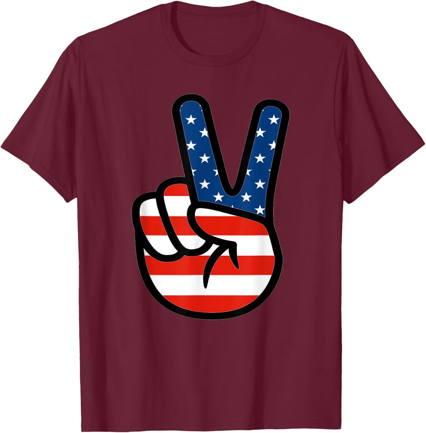 Fourth 4th of July Shirt American Flag Peace Sign Hand T-Shirt - T-Shirt | Maroon