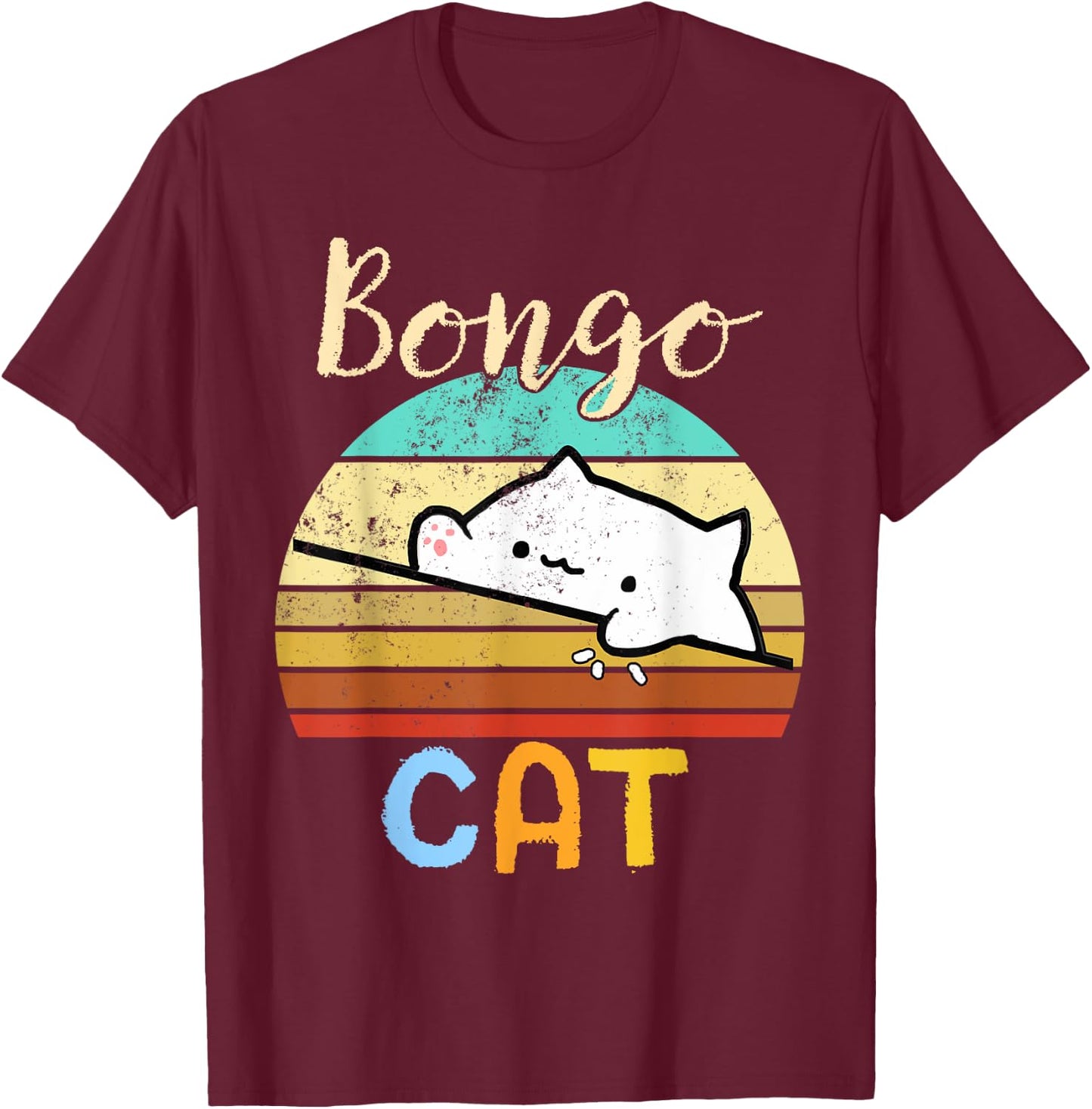 vintage sunset Bongo Cat cute Gamer meme gift Women Kids T-Shirt - T-Shirt | Maroon