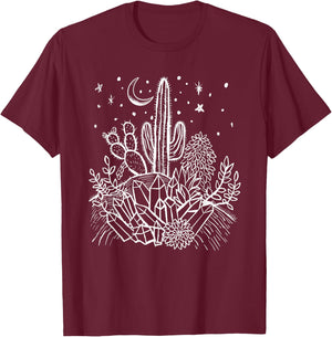 Cactus, Crystals, Succulents Desert Moon Witchy Goth T-Shirt - T-Shirt | Maroon