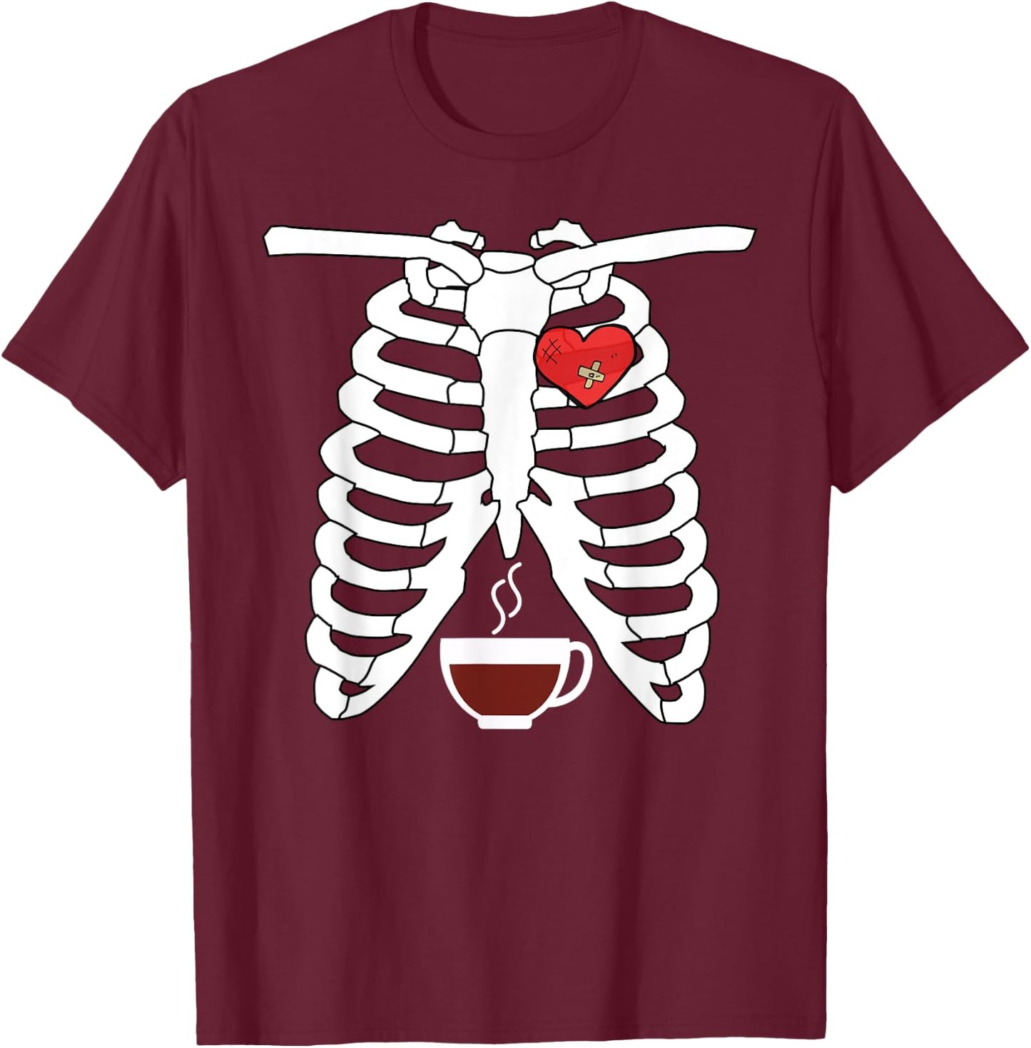 Halloween Skeleton X-Ray Coffee Lovers T-Shirt - T-Shirt | Maroon
