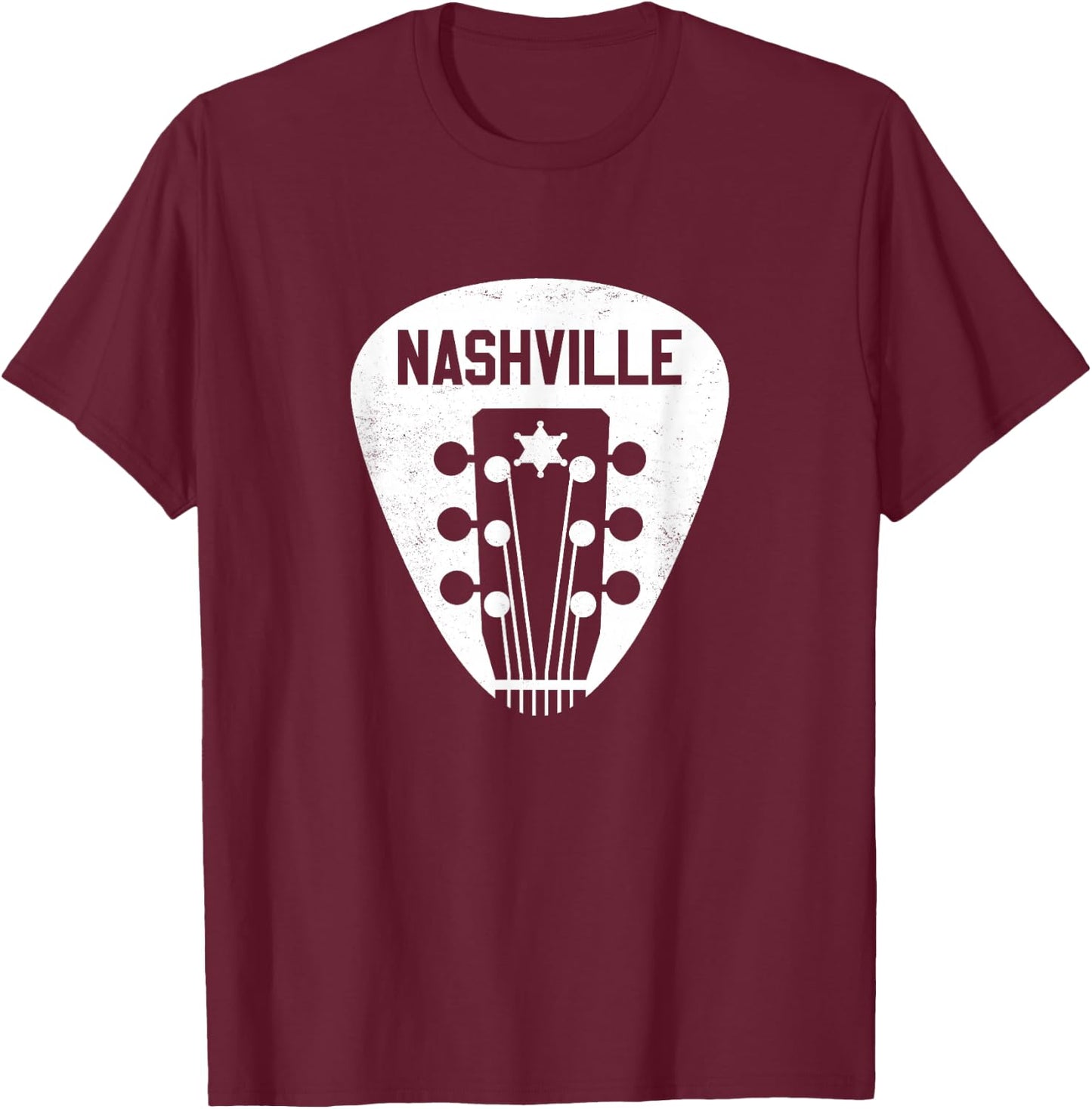 Nashville Guitar Pick Country Music City Guitarist T-Shirt - T-Shirt | Maroon