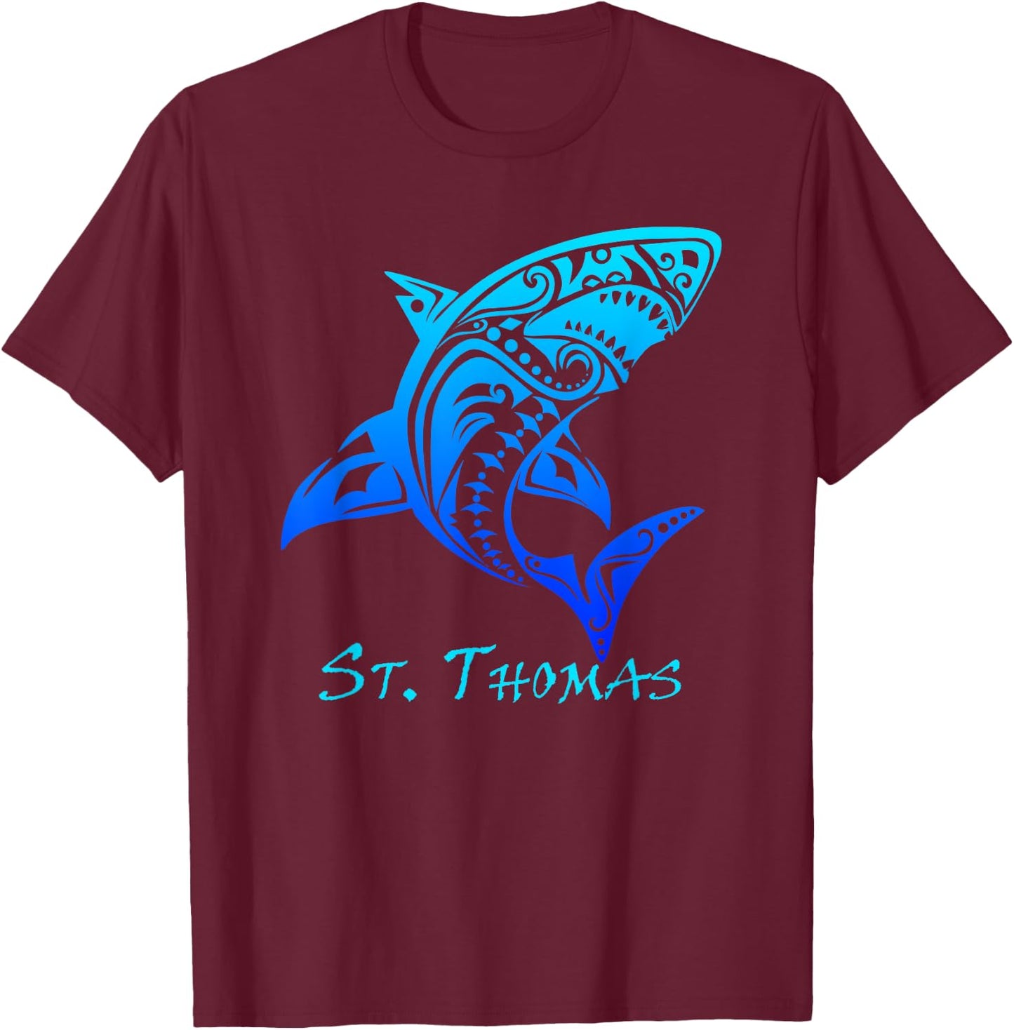 St. Thomas Tribal Shark Polynesian Tattoo Style Vacation T-Shirt - T-Shirt | Maroon