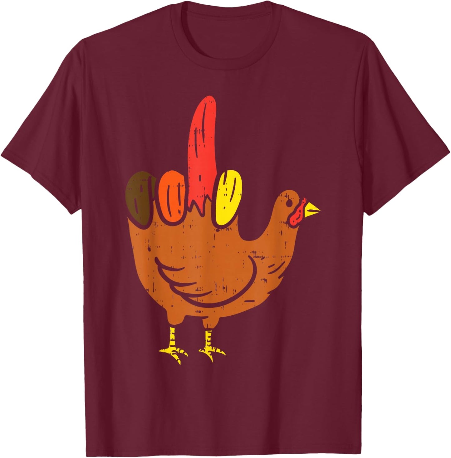 Middle Finger Hand Turkey Funny Offensive Thanksgiving Gift T-Shirt - T-Shirt | Maroon