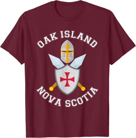 Oak Island Nova Scotia Shield and Helmet T-Shirt - T-Shirt | Maroon