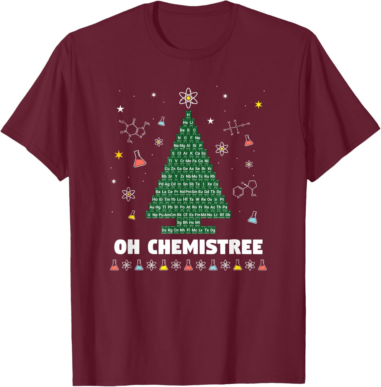 OH CHEMISTREE Periodic Table Chemistry Christmas Tree T-Shirt - T-Shirt | Maroon