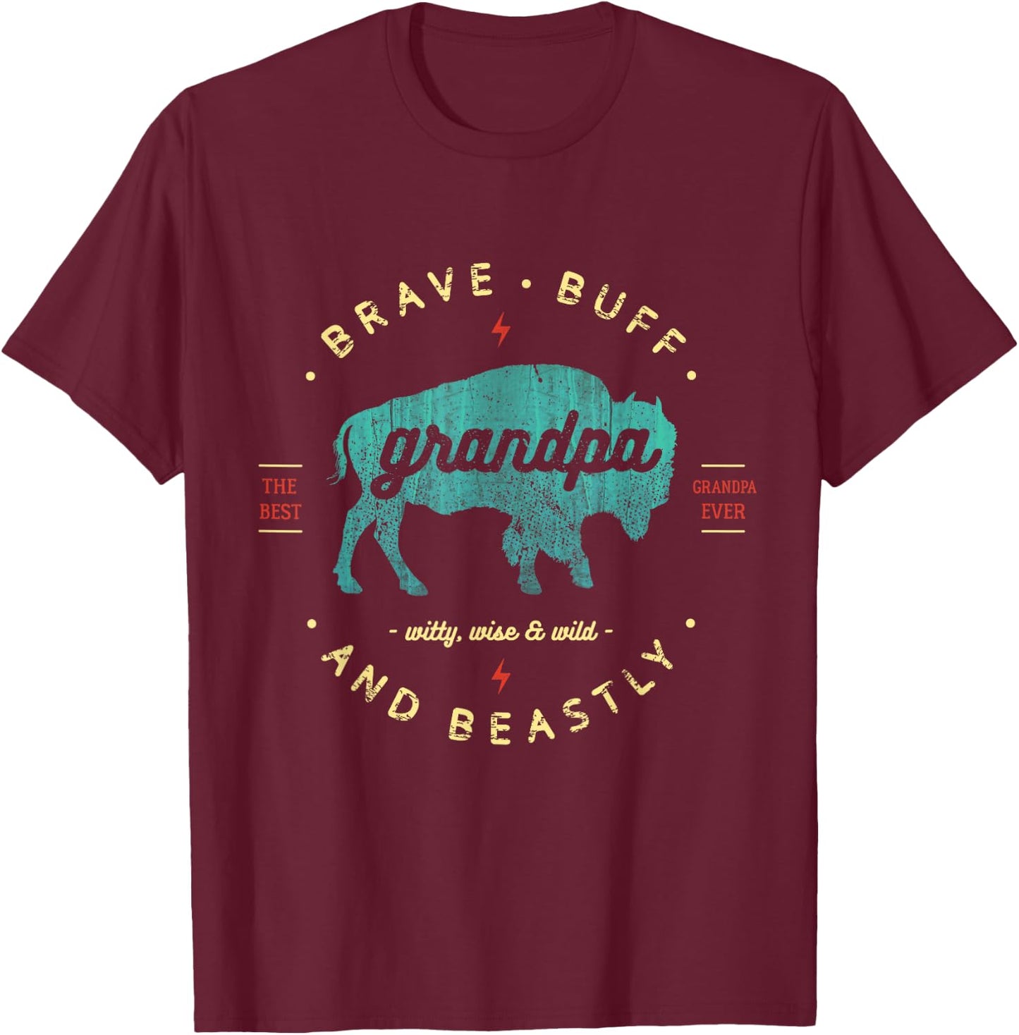 Grandfather Gift Shirt: Grandpa Vintage Retro Buffalo Bison T-Shirt - T-Shirt | Maroon