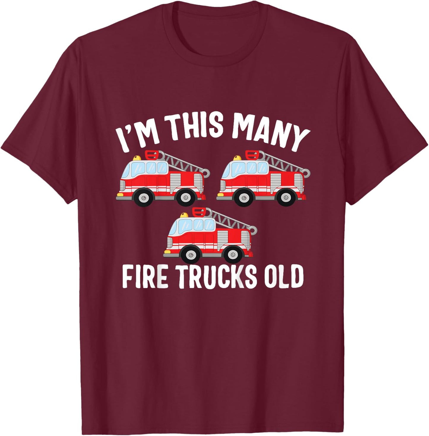 3 Year Old Firefighter Birthday Party Fire Truck 3rd Gift T-Shirt - T-Shirt | Maroon