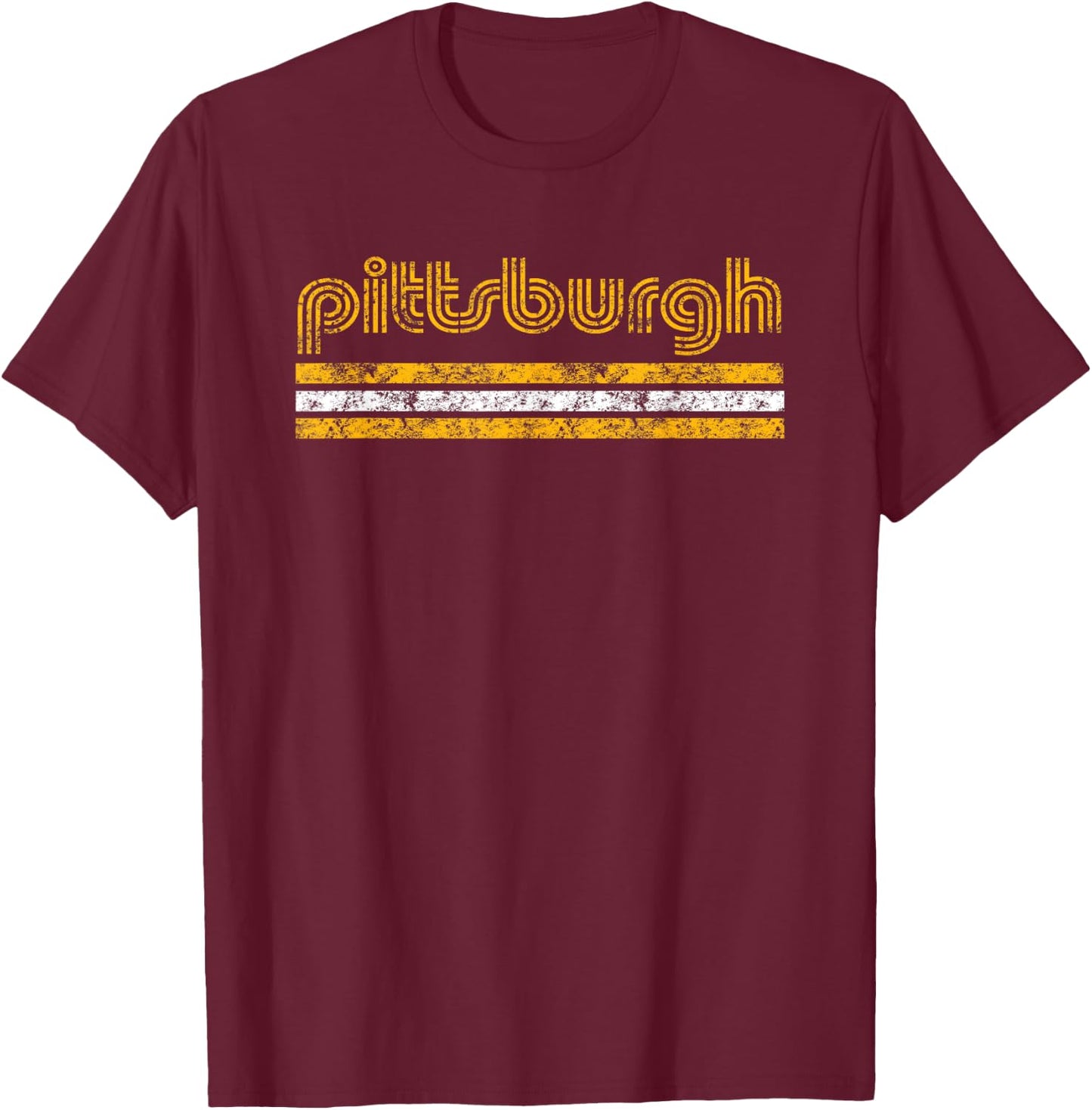 Pittsburgh Pennsylvania Retro Vintage Weathered T-Shirt - T-Shirt | Maroon