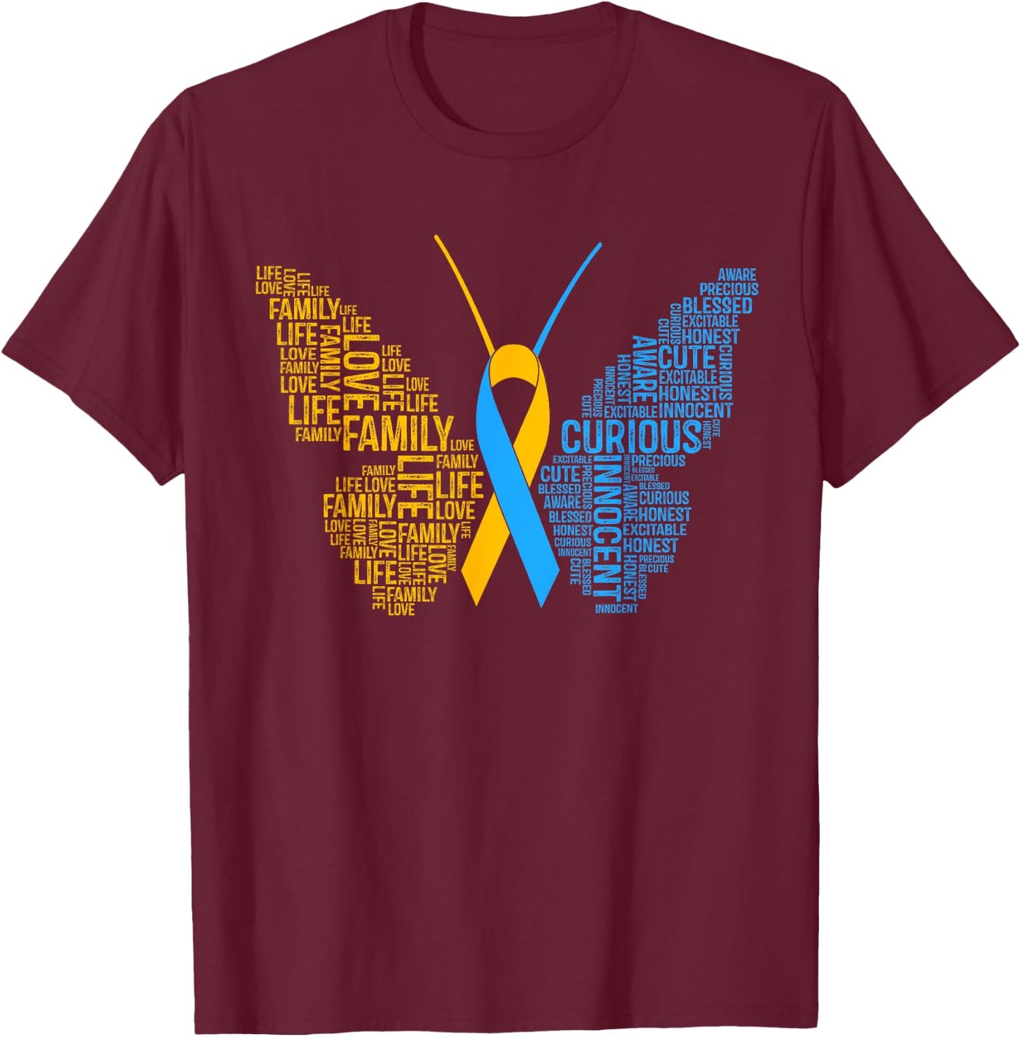 Down Syndrome Awareness Butterfly Support Gift Shirt T-Shirt - T-Shirt | Maroon