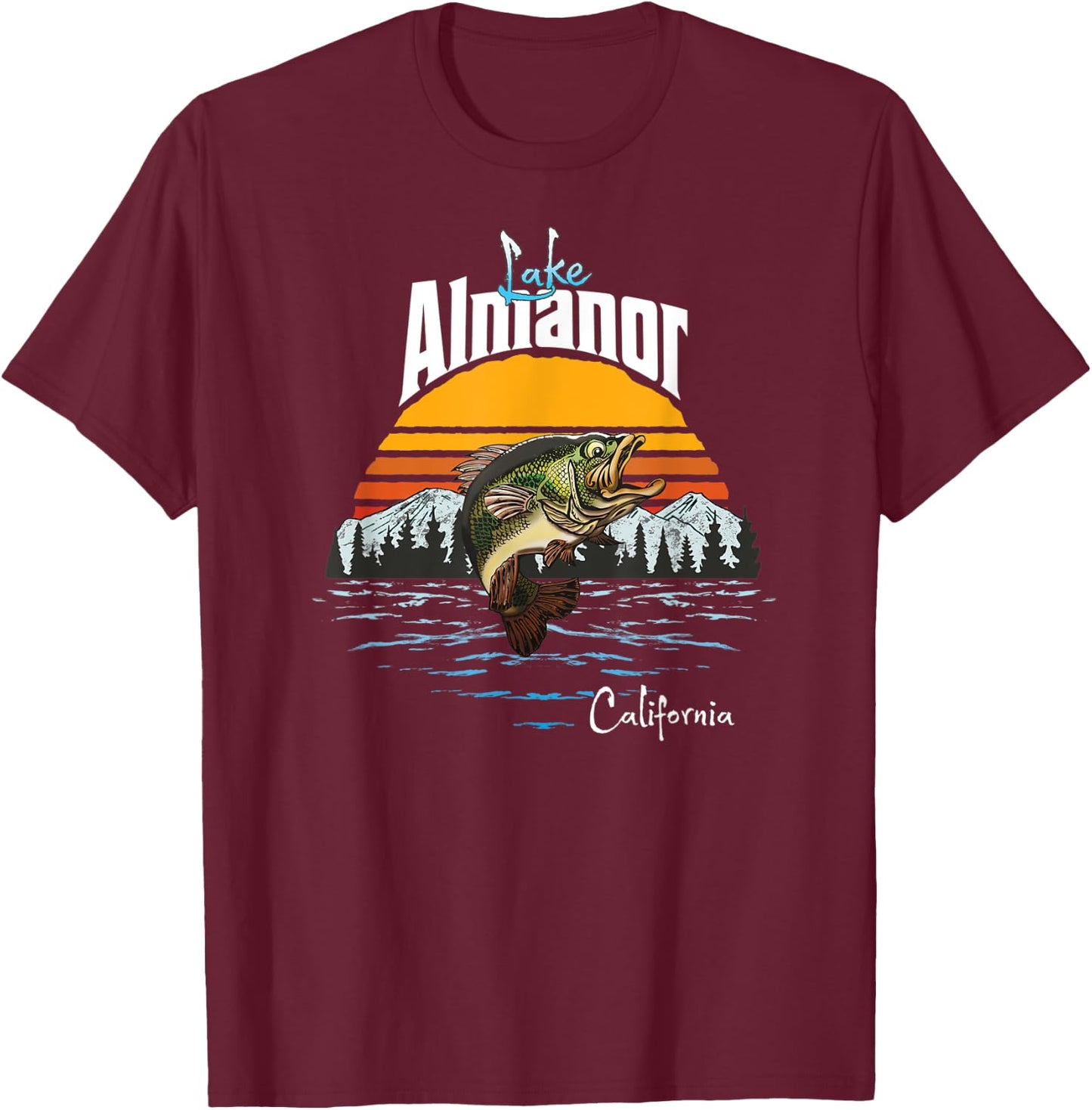 Vintage Lake Almanor California Souvenir T-Shirt - T-Shirt | Maroon