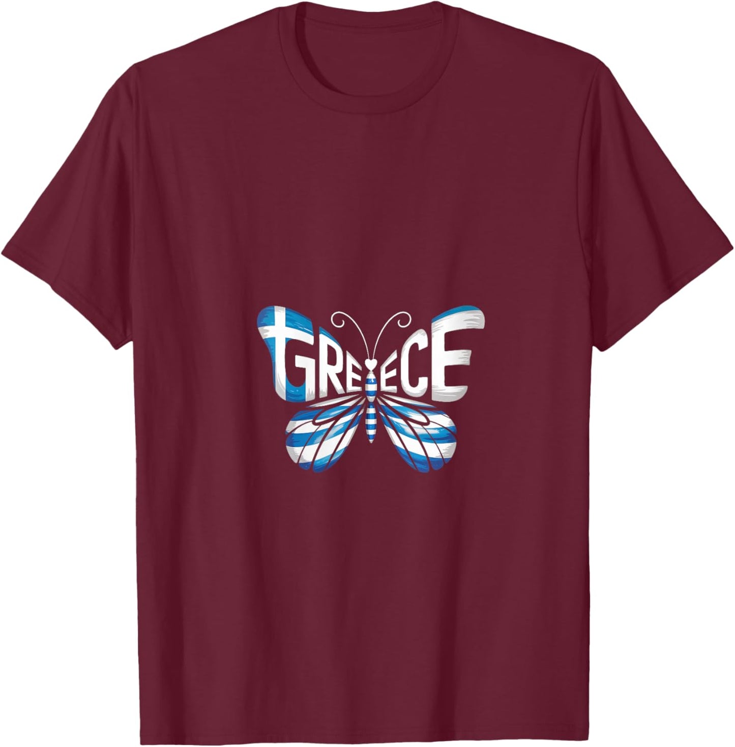 Women's Greece Butterfly - Greek Flag Colors Souvenir V-Neck T-Shirt - T-Shirt | Maroon