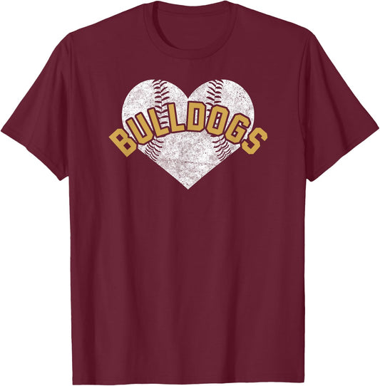 Bulldogs Baseball Softball Shirt High School Team Mascot Mom T-Shirt - T-Shirt | Maroon