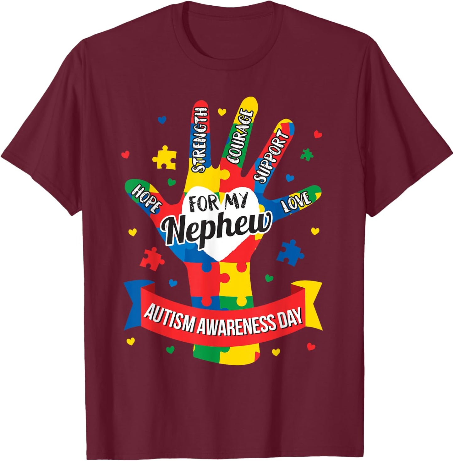 Autism Awareness Shirt Nephew Aunt Uncle Puzzle Boys T-Shirt - T-Shirt | Maroon