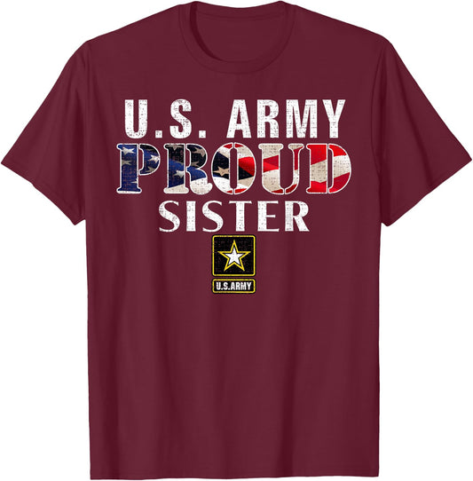 US Proud Army Sister With American Flag Military For Veteran T-Shirt - T-Shirt | Maroon