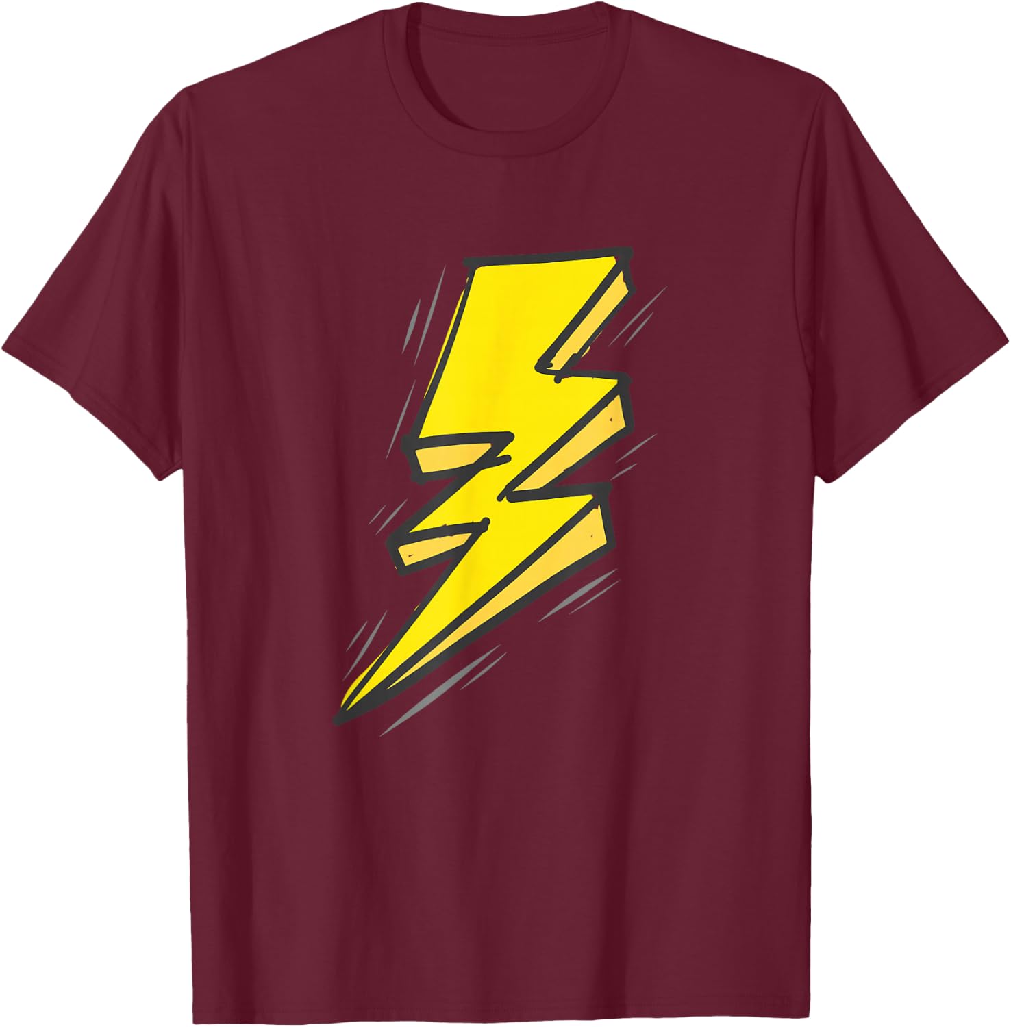 Jagged Yellow Lightning Strike Bolt T-Shirt - T-Shirt | Maroon