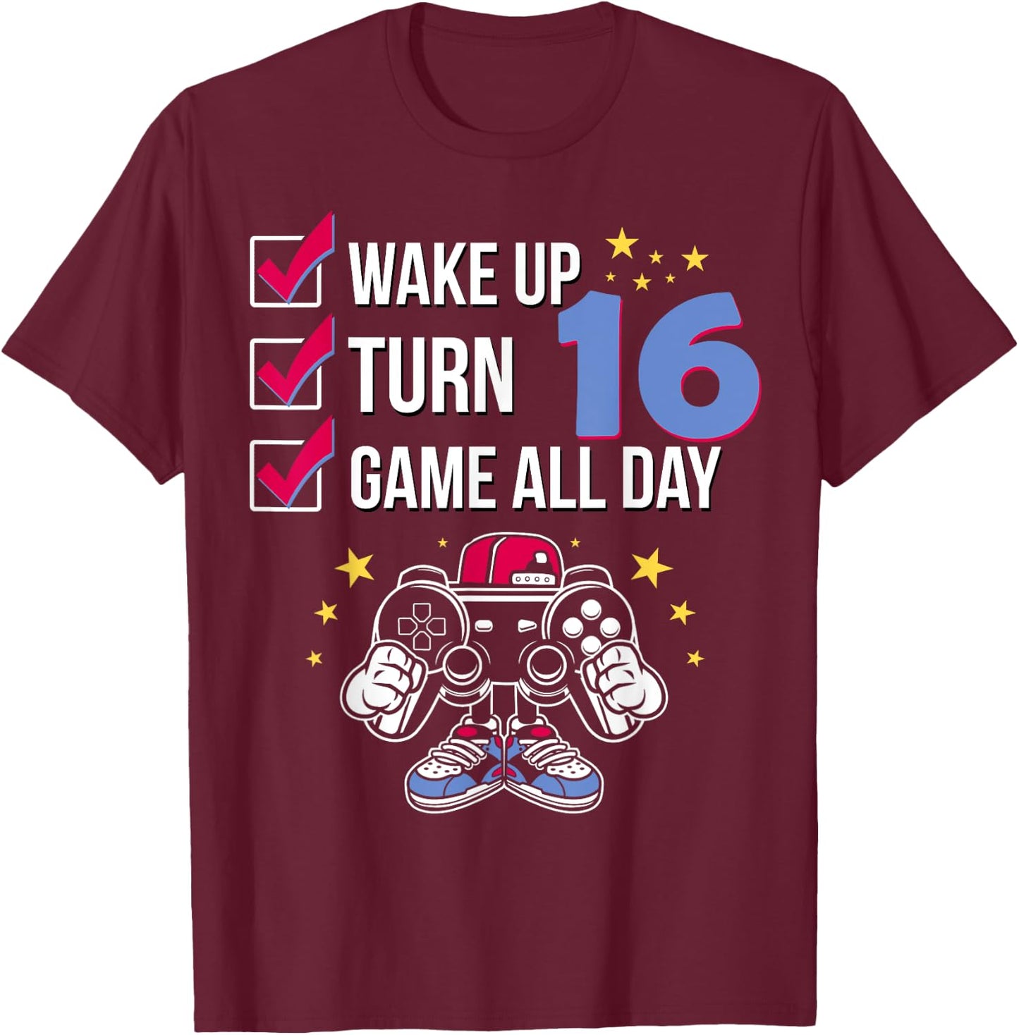 Gamer Birthday Shirt 16 Years Old Level 16 Unlocked Boy Gift T-Shirt - T-Shirt | Maroon
