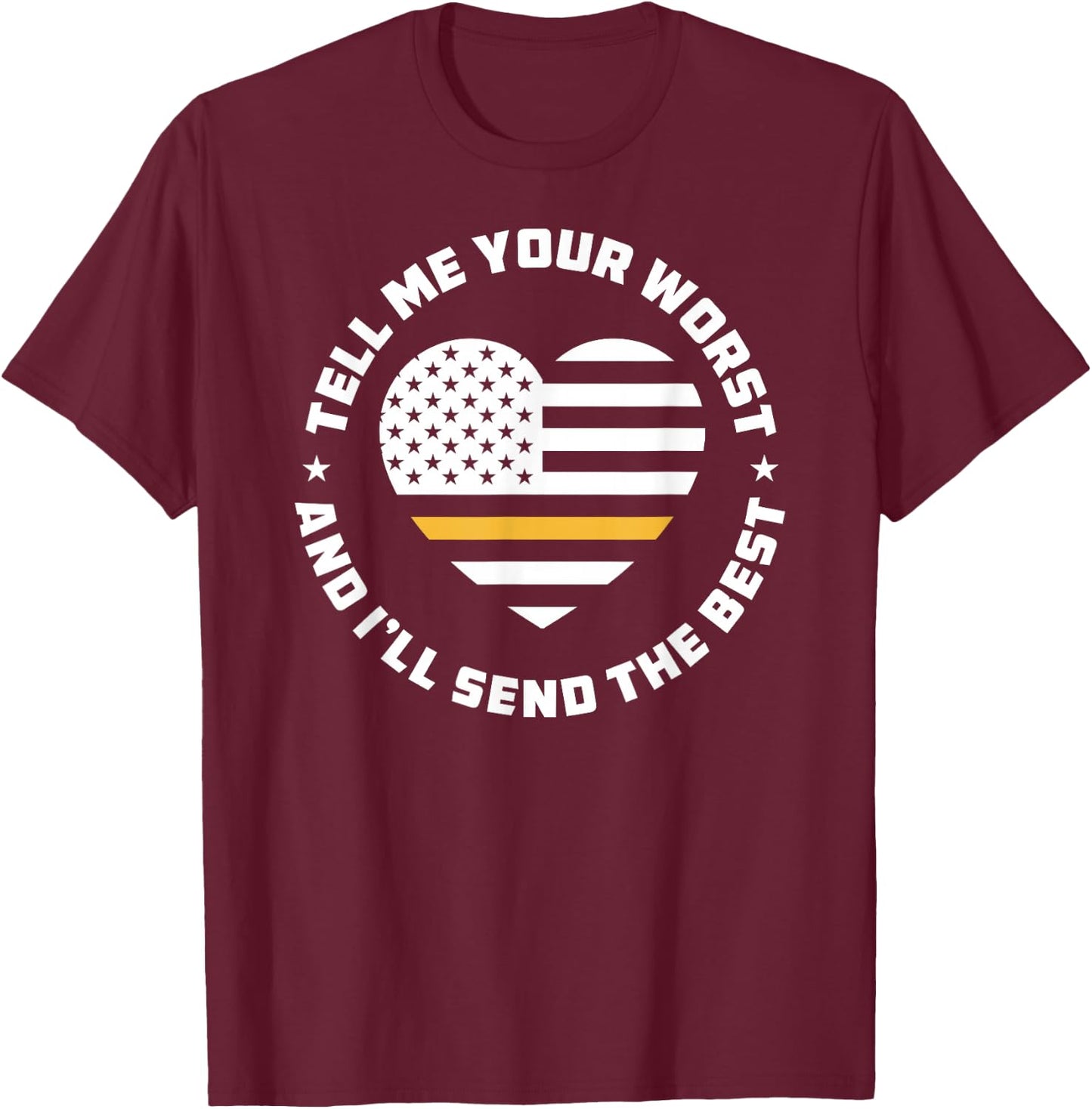 Dispatcher Thin Yellow Line - US Flag Heart Dispatcher T-Shirt - T-Shirt | Maroon