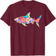 Floral Shark Silhouette Girls Graphic T-Shirt - T-Shirt | Maroon