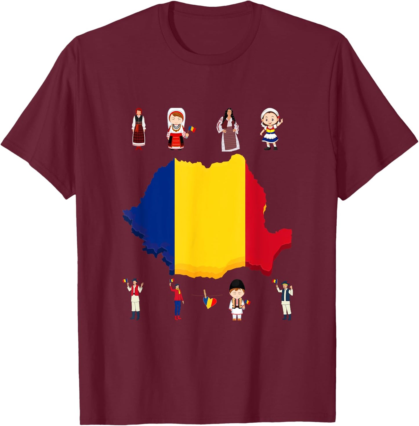Traditional Romanian Family and Woman T-Shirt - T-Shirt | Maroon