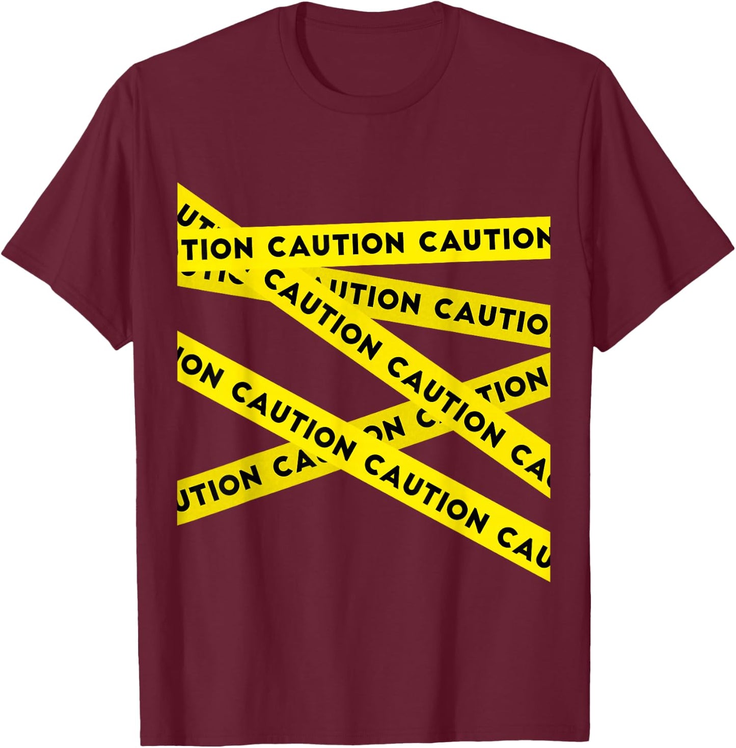 TICKLE Graphic Caution Tape Warning -Adults Black Small Modern Graphic Caution Tape Short Sleeve T-Shirt - T-Shirt | Maroon