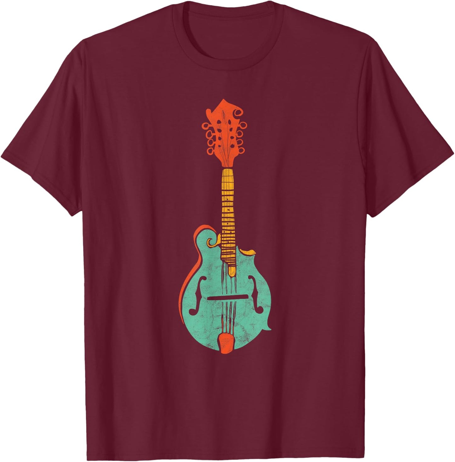 Funky Retro Mandolin Minimalist String Instrument Graphic T-Shirt - T-Shirt | Maroon