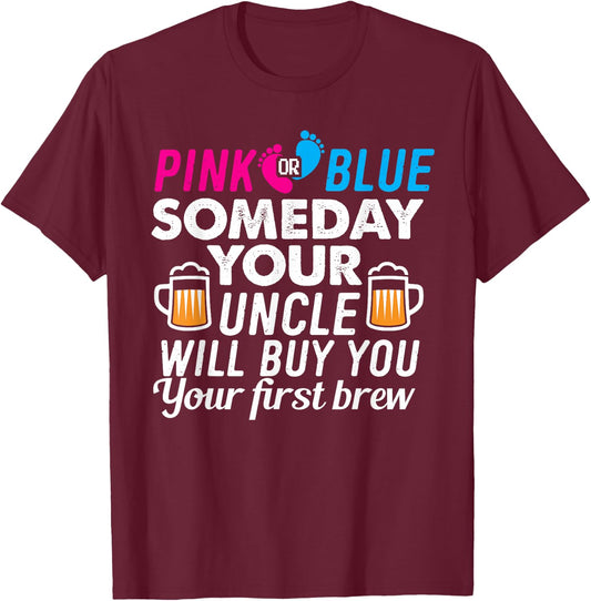 Uncle Gender Reveal Party Pink Blue Boy Girl T-Shirt - T-Shirt | Maroon