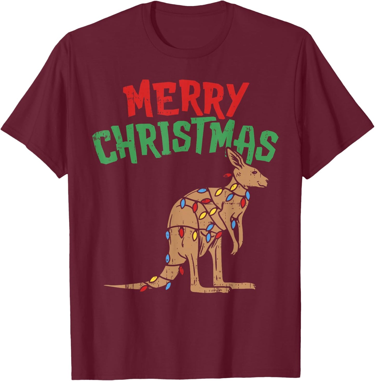 Merry Christmas Kangaroo Shirt Australian Australia Gift T-Shirt - T-Shirt | Maroon