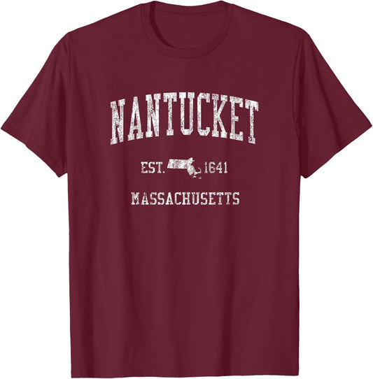Nantucket Masachusetts MA Vintage Sports Design T-Shirt - T-Shirt | Maroon