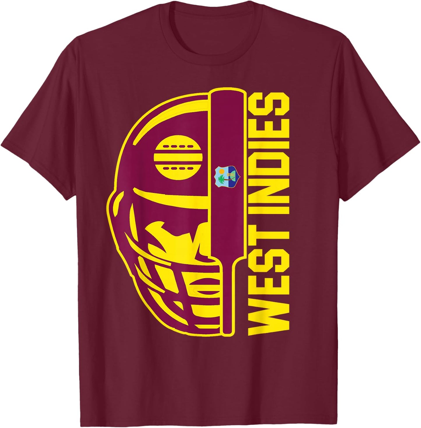Cricket West Indies Fan Helmet Ball and Bat Design T-Shirt - T-Shirt | Maroon