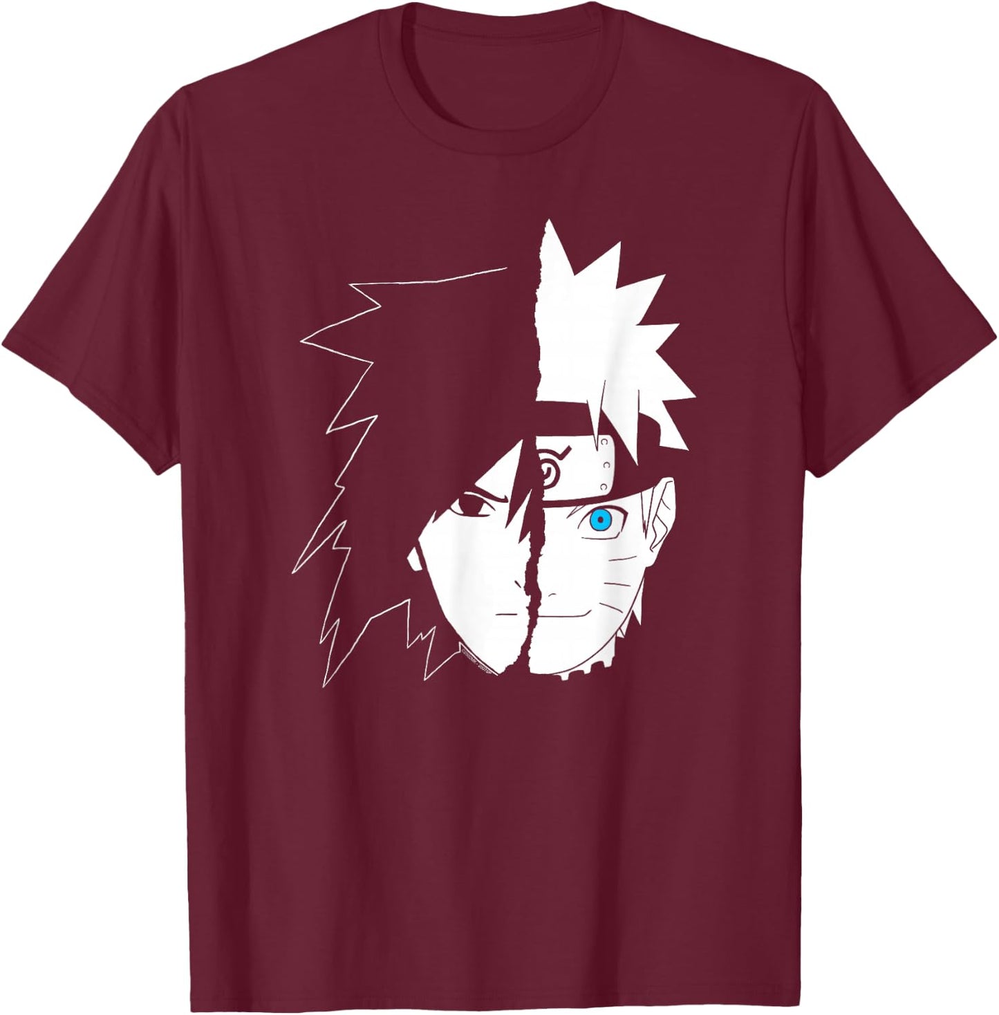 Naruto Sasuke Split Face Anime T-Shirt - T-Shirt | Maroon