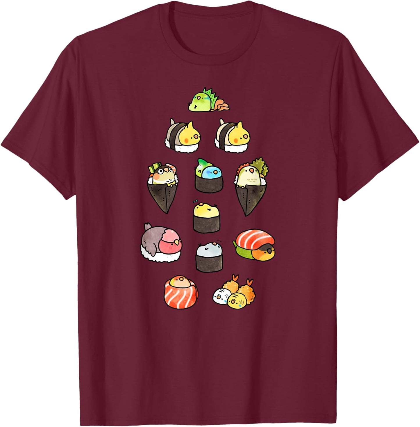 Bird Sushi Cute T-Shirt - T-Shirt | Maroon