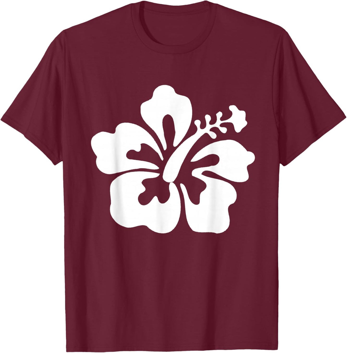 Hawaiian White Hibiscus - Hawaiian Flower T Shirt T-Shirt - T-Shirt | Maroon
