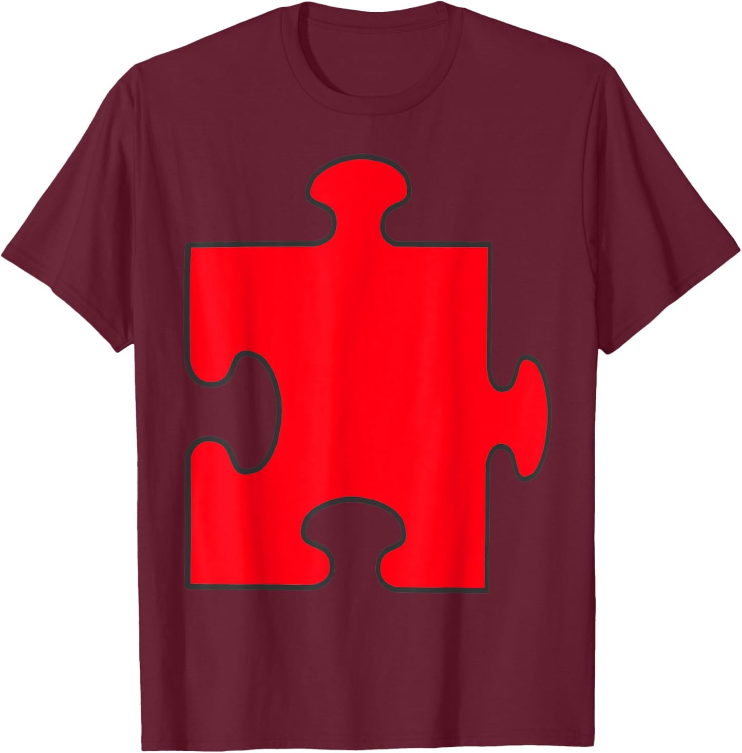 Halloween Group Couple Costumes - Red Puzzle Piece Costume T-Shirt - T-Shirt | Maroon