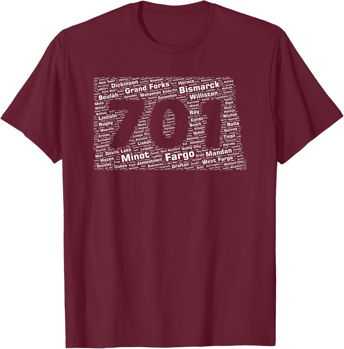 North Dakota State: 701 Area Code T-Shirt - T-Shirt | Maroon