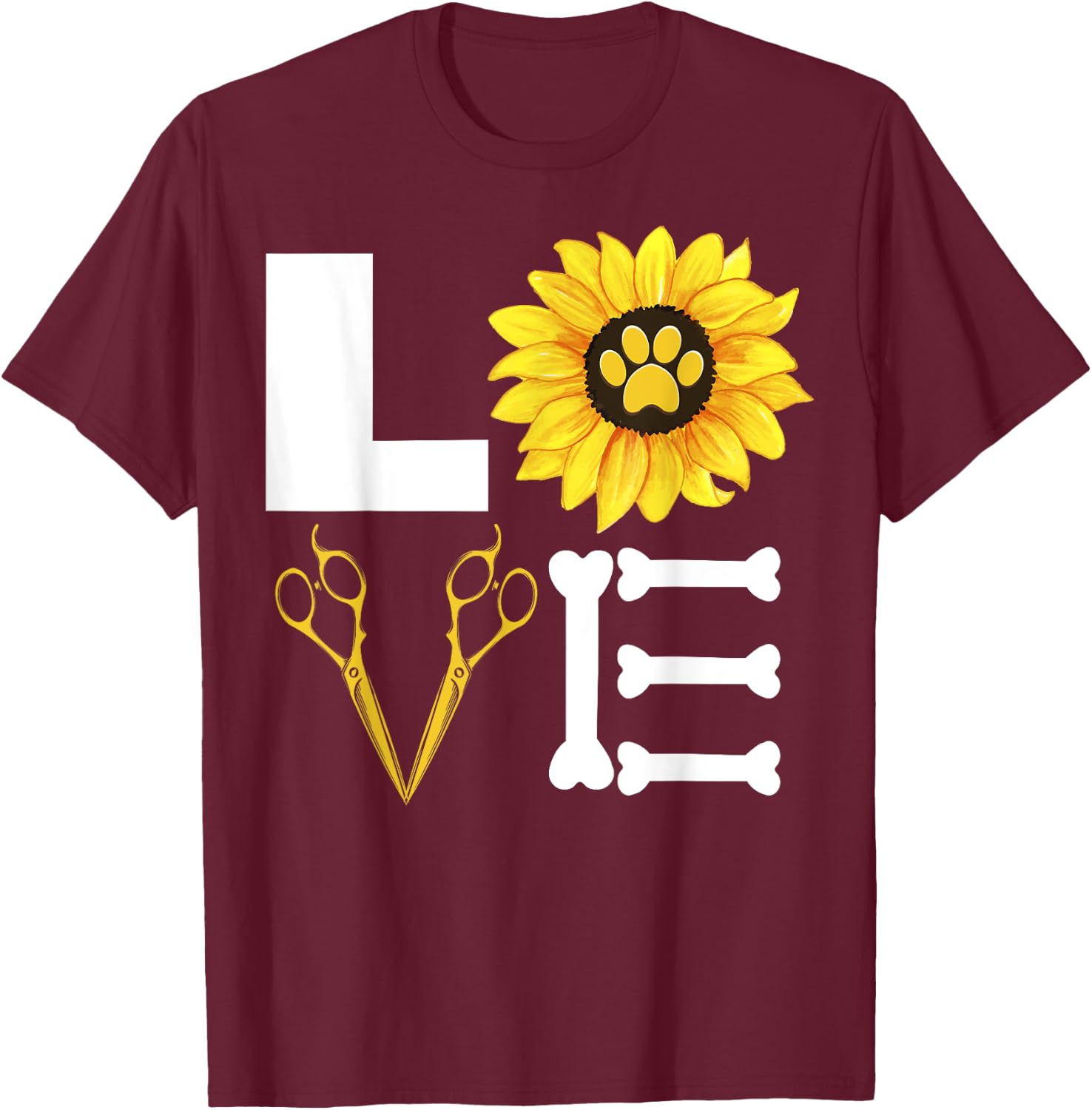 Pet Grooming Dog Sunflower Gift Design Idea Dog Lovers Women T-Shirt - T-Shirt | Maroon