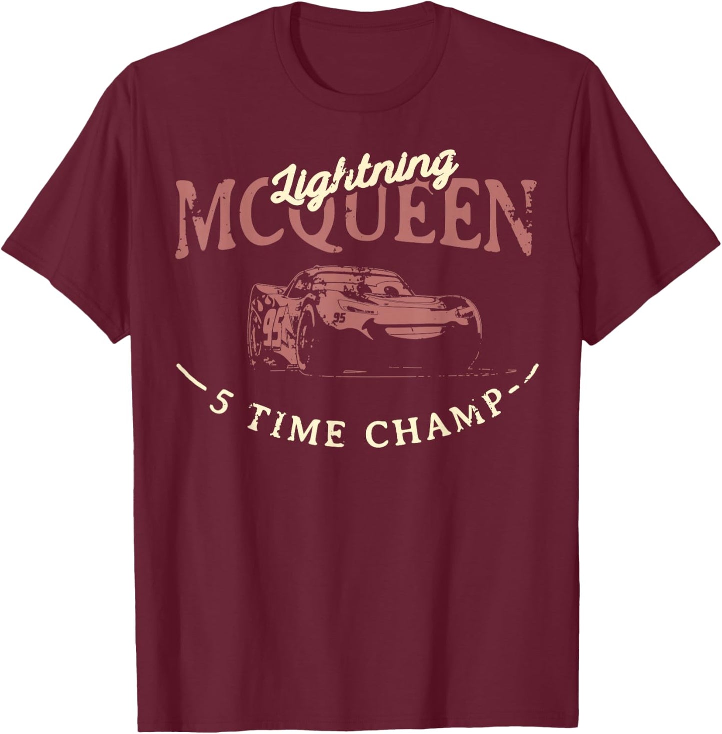 Disney Pixar Cars 3 Lightning McQueen Vintage 5 Time Champ T-Shirt - T-Shirt | Maroon