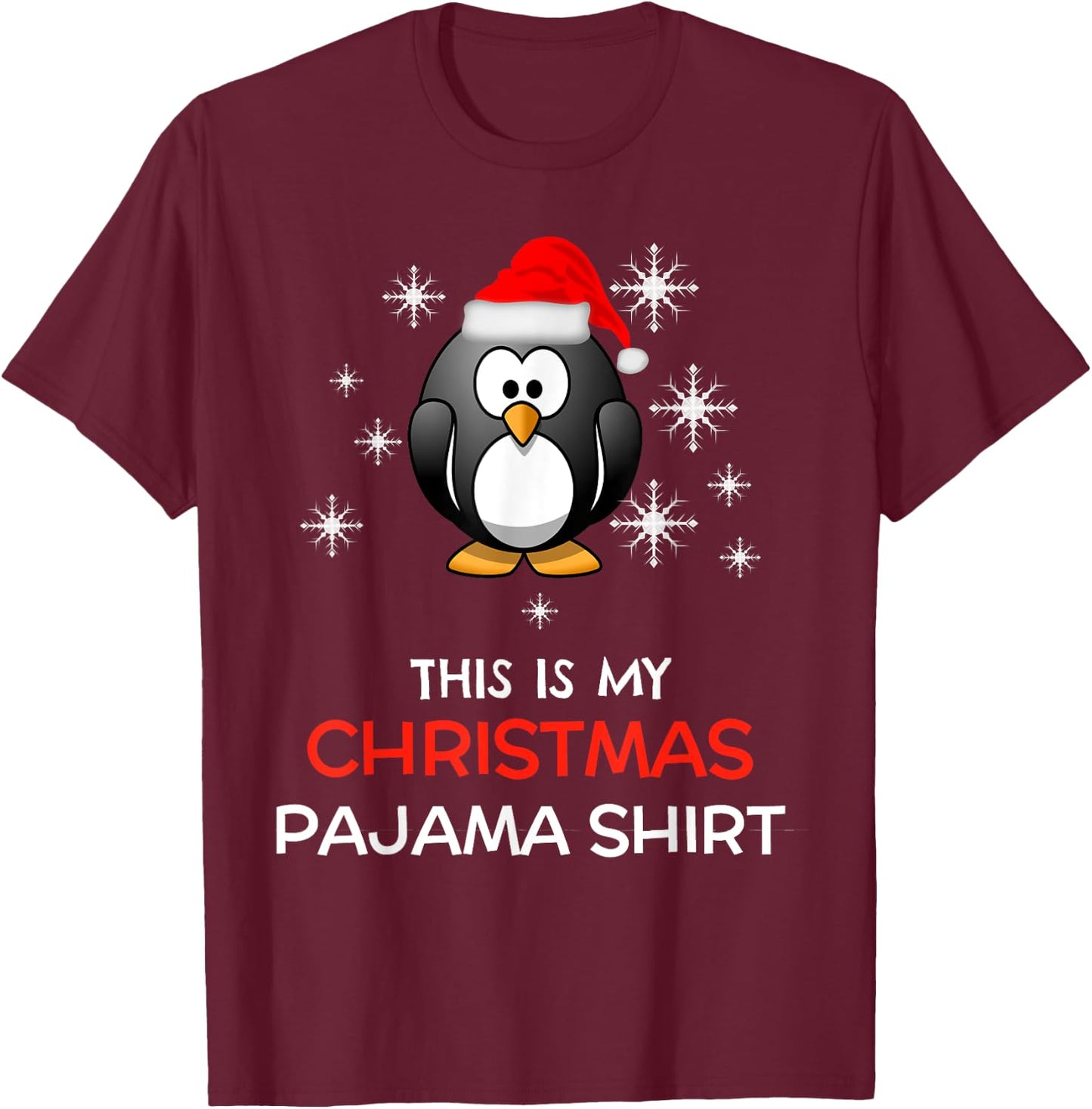 This is My Christmas Pajama Shirt Penguin Santa T-Shirt - T-Shirt | Maroon