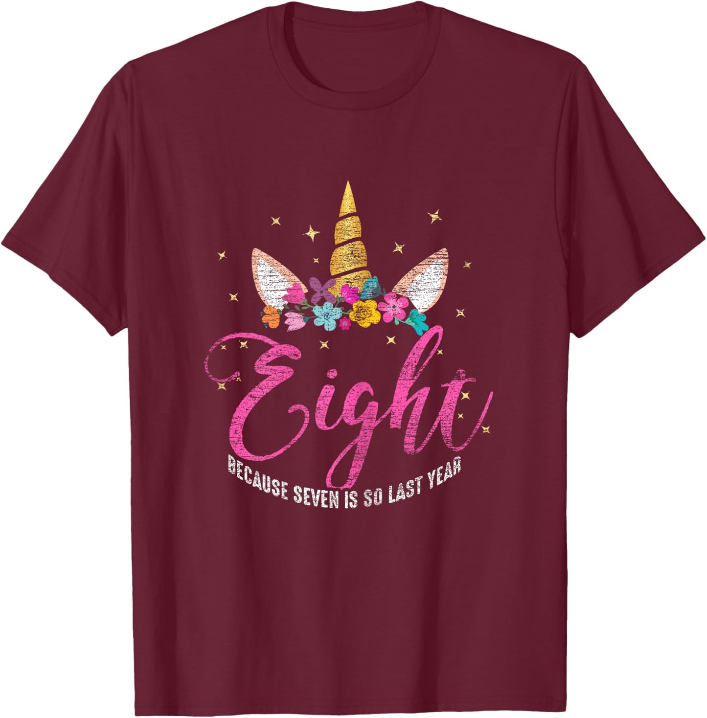 8 Years Old Birthday Girl Gifts Unicorn 8th Birthday T-Shirt - T-Shirt | Maroon