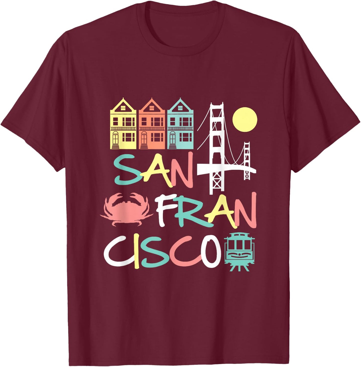 San Francisco Bridge SF Icons Vintage Graphic Dark T-Shirt - T-Shirt | Maroon