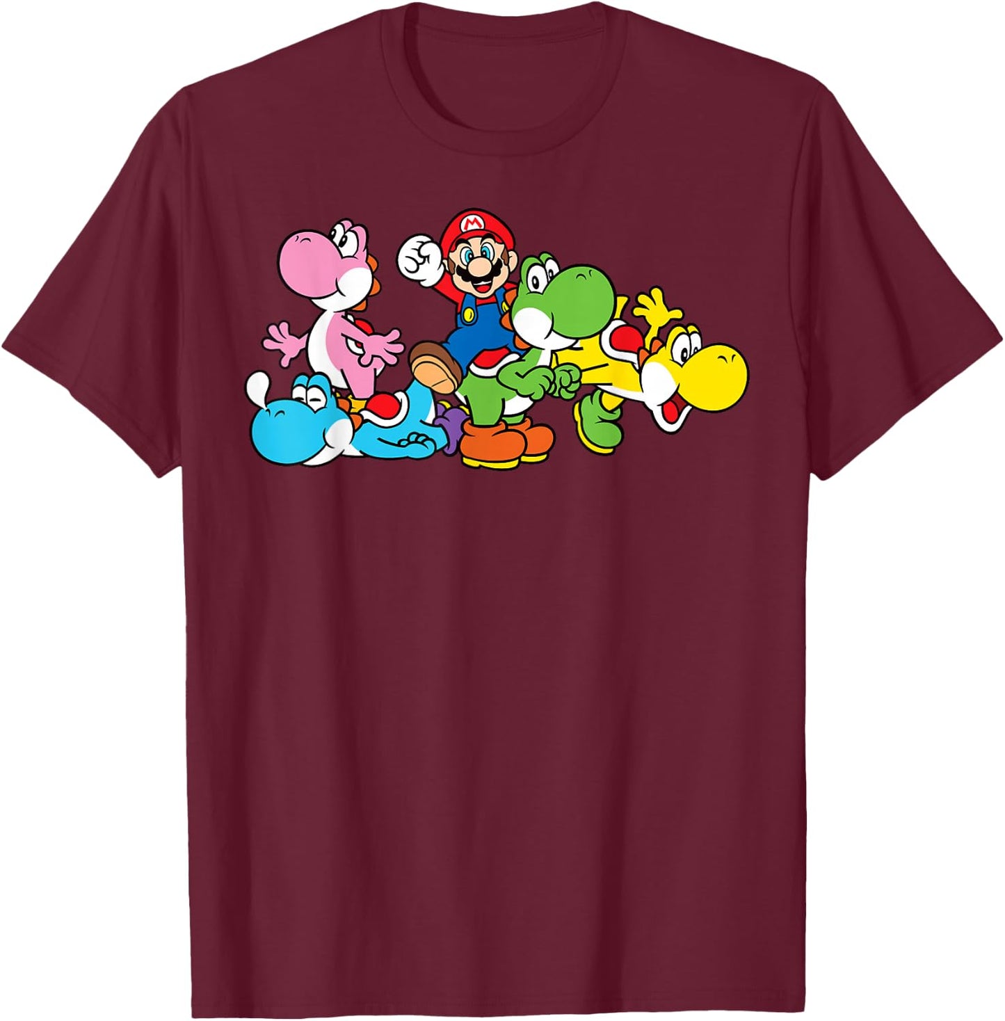 Super Mario Yoshi Ride Group Mashup T-Shirt - T-Shirt | Maroon