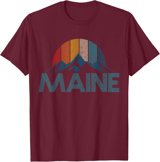 Maine Vintage Retro Mountains Souvenir Gift T-Shirt - T-Shirt | Maroon