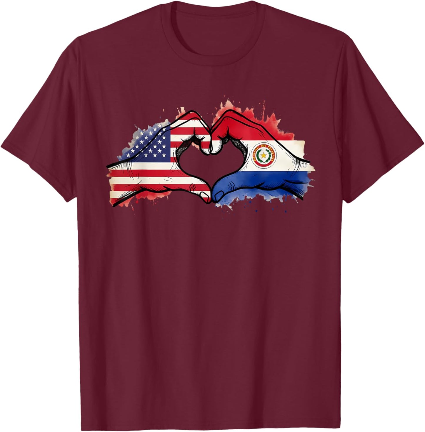 Paraguay Flag Half Paraguayan Half America T-Shirt - T-Shirt | Maroon