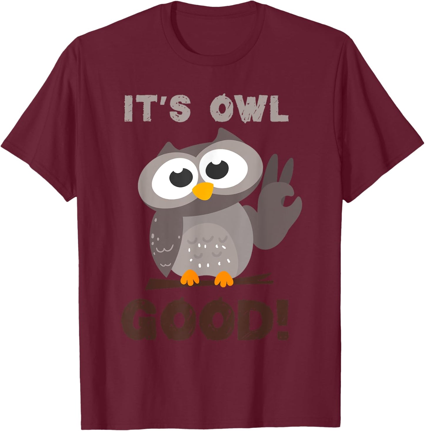Too Cute Owl Good Pun Design For Girls & Boys -Adults & Kids , Black, Small, Short Sleeve, Classic Fit, Cotton, Polyester T-Shirt - T-Shirt | Maroon