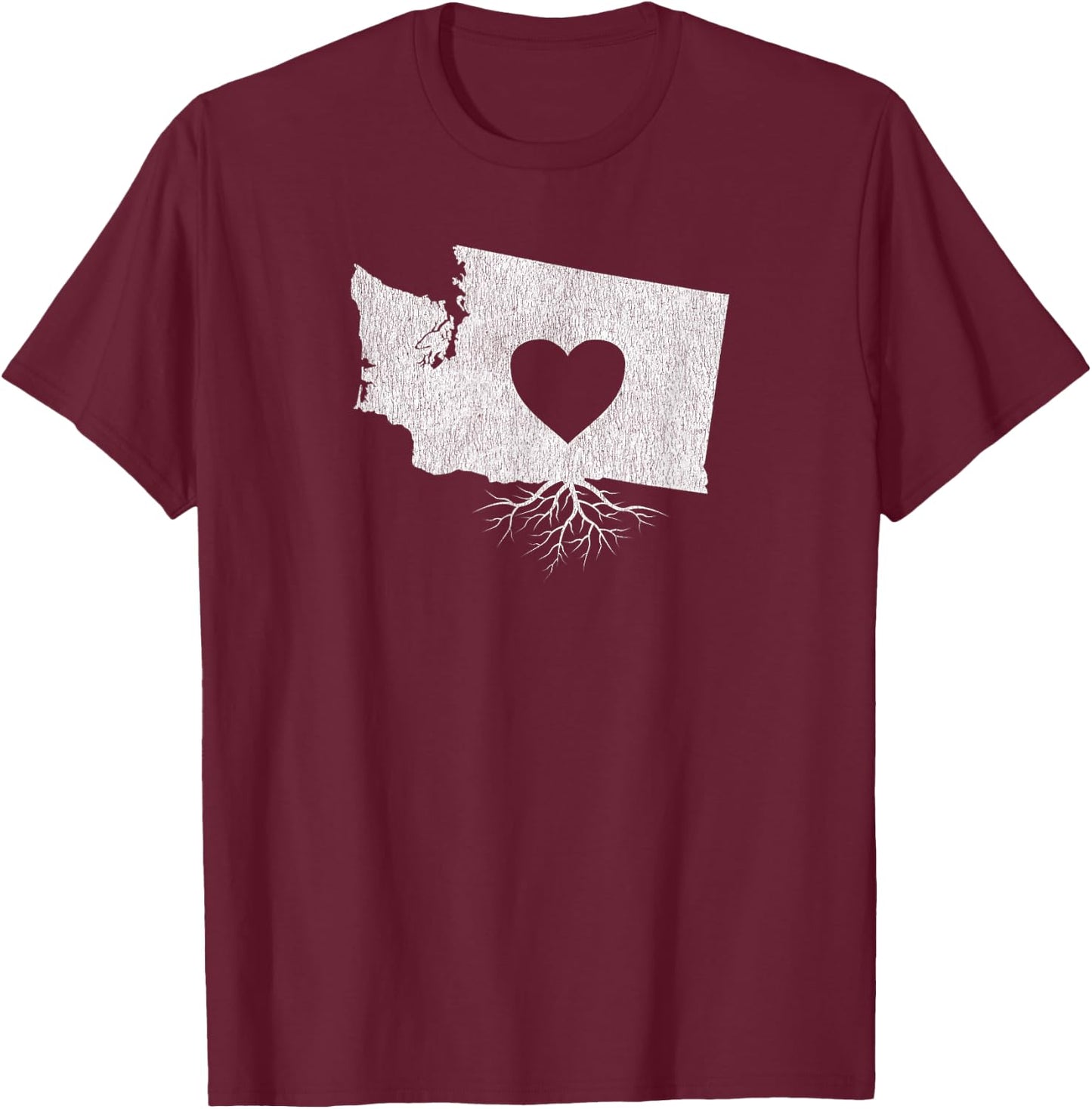 Distressed I Love Washington Heart and Roots T Shirt T-Shirt - T-Shirt | Maroon