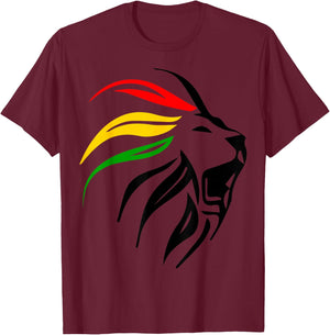 Rasta Lion & Rastafari Colours for Reggae & Jamaica Lovers T-Shirt - T-Shirt | Maroon