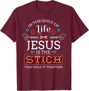 Sewing Jesus Shirt Quilting Needle Christian T-Shirt - T-Shirt | Maroon