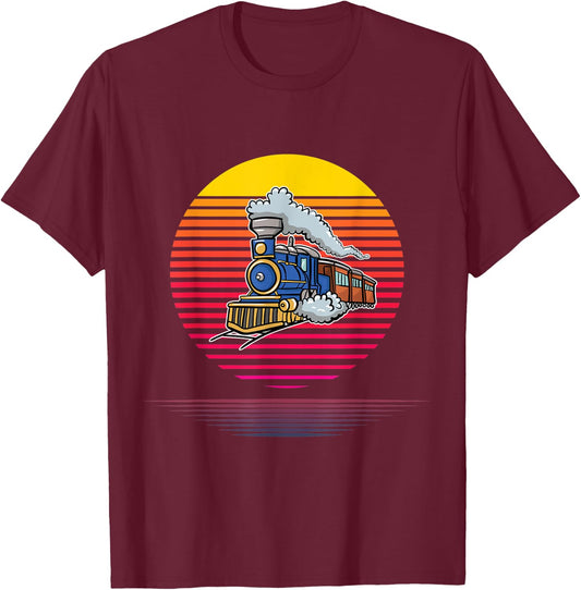 Retro Train Conductor Model Railroad Fanatic Engineer Gift T-Shirt - T-Shirt | Maroon
