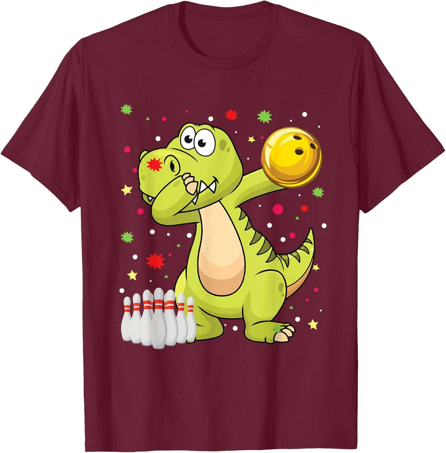 Dabbing Dinosaur Bowling Shirts Funny Bowling Boy Girl T-Shirt - T-Shirt | Maroon