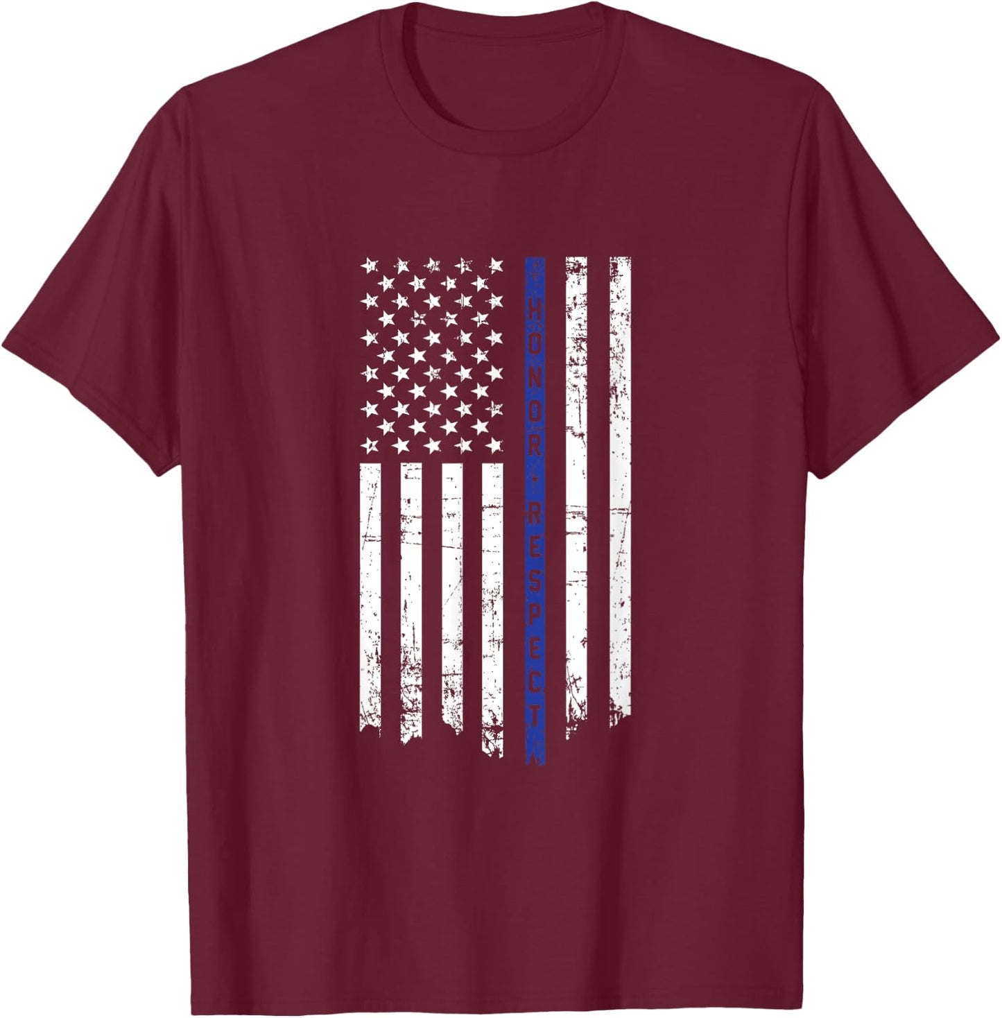 Honor & Respect Police Officer Thin Blue Line Flag T-Shirt - T-Shirt | Maroon